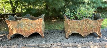 Very Heavy Cast Iron Matching Outdoor Planters With Nice Design. Front Yard.