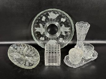 An Assortment Of Cut Glass: Chip & Dip Platter, Vase & More