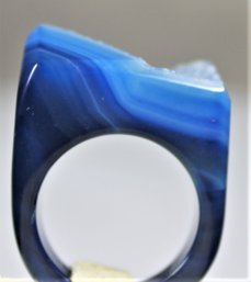 Fine Dyed Blue Agate Solid Stone Ring Size 9