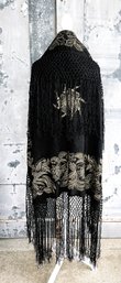 Vintage Mary McFadden Embroidered Rayon Shawl With Fringe- Made In India