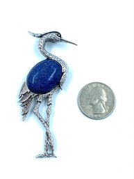 Beautiful Blue Heron With Lapiz Stone Brooch