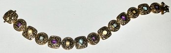 Stunning Gold Vermeil Over Sterling Filigree Link Bracelet With Semi Precious Stones