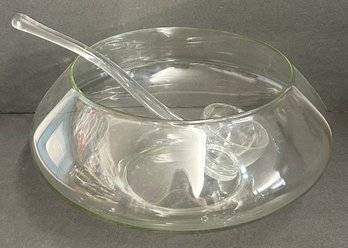 Mid Century Glass Punch Bowl W/ Ladle