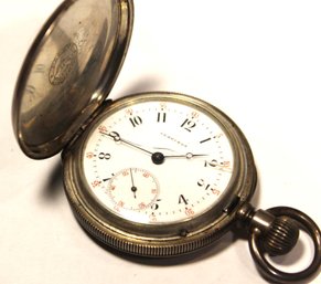 Very Early Coin Silver Longines Pocket Watch Enamel Face Sweep Second Hand