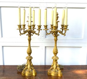 Pair Of Empire Gilt Bronze Five-Light Candelabra