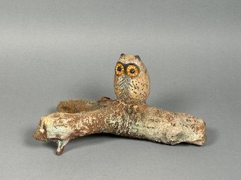 Signed Vintage Wooden Owl On Branch