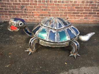 HUGE PIECE ! - Incredible Large Vintage Turtle Sculpture / Table - Or Yard Art- Signed KCP - FIND ANOTHER !