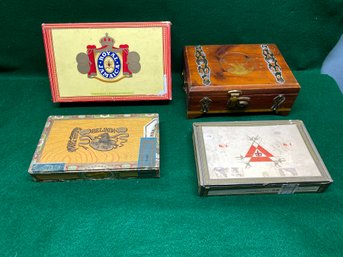 (4) Vintage Cigar Boxes. One Wood Hinged And Locking Cigar Chest. Havana, Cuba. Dominican Republic,