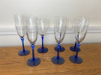 Cobalt Stemmed Glassware Group Flutes & Wine Glasses