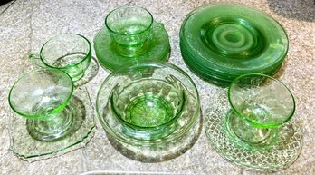 Mixed Lot Of Green Depression Glass-See Description