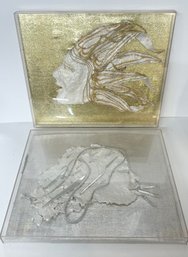 Pair Of  Silver & Gold Colored Texture Fabric Artwork By Constance Lyman