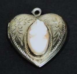Gold Filled Heart Shaped Locket Having Hand Carved Shell Cameo
