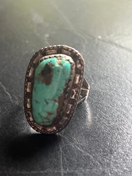 Beautiful Native Artisan Raw Turquoise Ring In Sterling Setting - Size 8