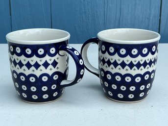 Handmade 'peacock' Polish Pottery Coffee Mugs