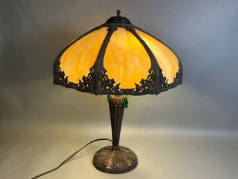 Antique Arts & Crafts Curved Caramel Slag Glass Lamp