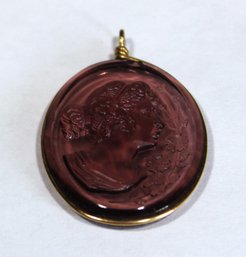 Antique Gold Filled Wired Framed Pendant Fob Amethyst Lady Cameo