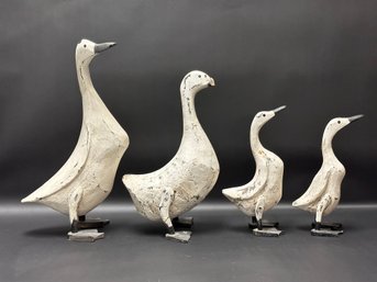 An Adorable Family Of Whitewashed Wooden Ducks