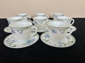 Gibson Blue Morning Glory Cups & Saucers - Set Of 8