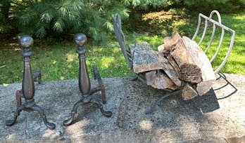 Pair Of Vintage Cast Iron Metal Brass Fire Place Stands, Fire Pit & Outdoor Fire Wood & Iron Stand. Front Yard