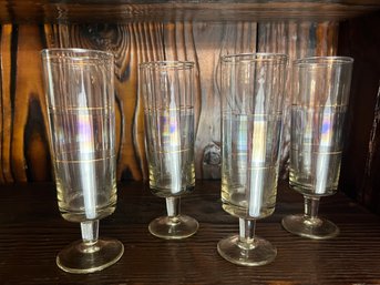 Set Of Four Iridescent Luster Banded Flute Glasses
