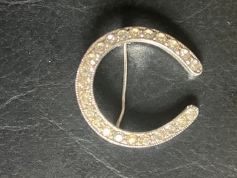 Vintage Sterling Silver & Pave Rhinestone Horseshoe Pin