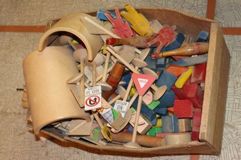 Box Of Vintage Wood Blocks And Other Toys