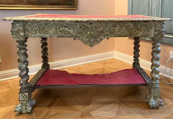 A Carved Hard Wood Spanish Revival Desk - Faux Painted With Snakeskin Applique