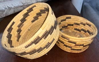 Set Of Matching Antique Native American Hand Woven Coil Baskets