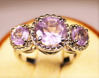 Size 8 Light Pink Stone Gemstone Sterling Silver Ladies Ring