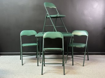 Folding Card Table & Four Chairs In Green