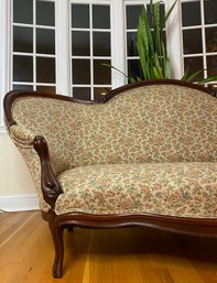 French Victorian Tapestry Upholstered Hand Carved Walnut Settee