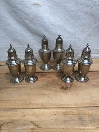 6 Salt Shakers 4 Gorham Silver, 2 Weighted WM Rogers Sterling.  Lot 8