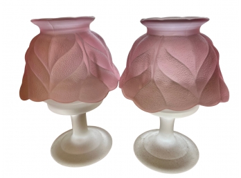 Pair Of Pink Frosted Fairy Lamps