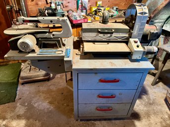 Rolling Work Bench W/ SKIL 16 Scroll Saw - Model 3330 & RYOBI Drum Sander - Model WDS1600 - Working