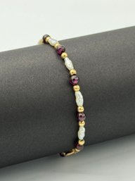 Wonderful Fresh Water Pearl, Amethyst, & 14k Yellow Gold Bracelet