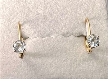 14K GOLD VERY LIGHT AQUAMARINE LEVERBACK EARRINGS