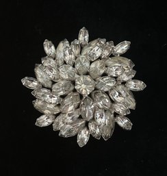 Vintage Unsigned Clear And Smoky Grey  Rhinestone Pin Brooch Dome & Navette Pronged Rhinestones 2.5'