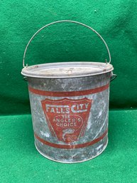 Vintage Galvanized Falls City Minnow Bucket The Anglers Choice No 7810 Two Piece. 9' Tall And 9' Wide.
