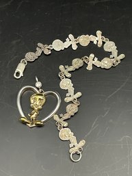 Sterling Silver Tweety's Bracelet And Pendant. 15 Grams.