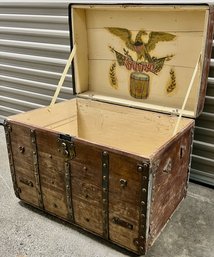 Steamer Trunk With Eagle Decoration At The Interior