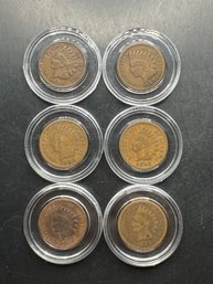 6 Indian Head Pennies 1890, 1891, 1892, 1893, 1894, 1895