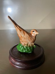 Bird Figurine With Wooden Pedestal