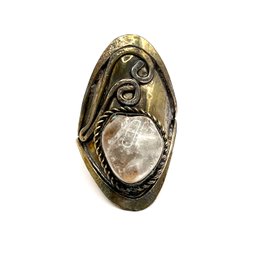 Vintage Copper Color With White Stone Nugget Ornate Ring, Size 8 Adjustable