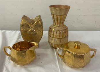 Four Gold Decorated Porcelain Accessories