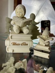 Pair Of Reading Theme Snowbabies Figurines, One A Music Box