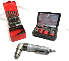 Mac Tools Pneumatic Right Angle Drill With Drill Bits And Hole Saw Kit