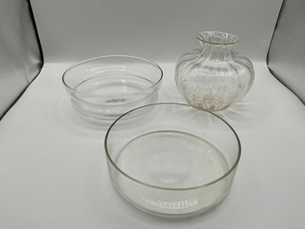 Set/2 Glass Bowls & A Glass Vase