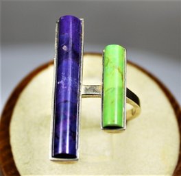 Contemporary Sterling Silver Modernist Ladies Ring Lapis And Green Stone Size 7