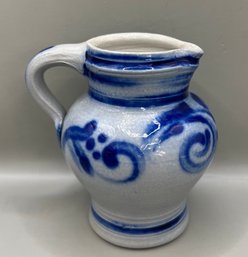 Cobalt Blue And Grey Glazed Stoneware Pitcher