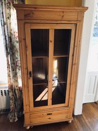 Antique Pine Glass Door Vitrone With Working Lock And Key